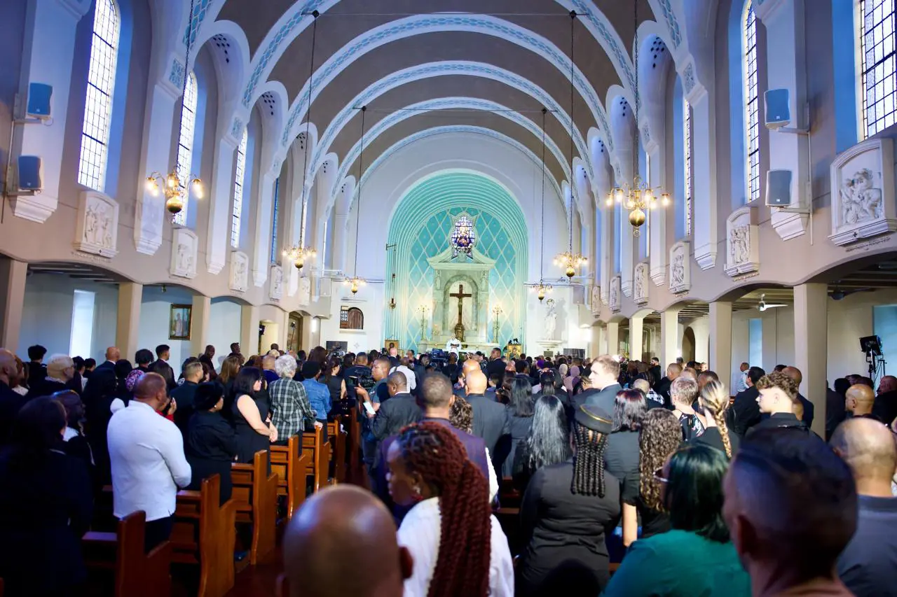 Warrick Stock's (DJ Warras) funeral service took place on Tuesday, 23 December 2025, at the Immaculate Conception Church in Rosebank. Picture: Katlego Jiyane/EWN. Warrick Stock's (DJ Warras) funeral service took place on Tuesday, 23 December 2025, at the Immaculate Conception Church in Rosebank. Picture: Katlego Jiyane/EWN.