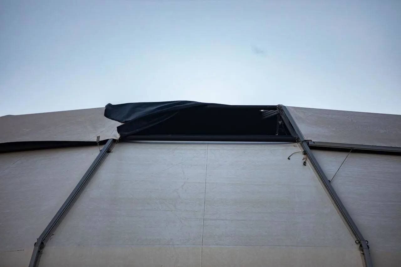 A view of the weather-damaged dome tent. Picture: Kayleen Morgan/EWN A view of the weather-damaged dome tent. Picture: Kayleen Morgan/EWN